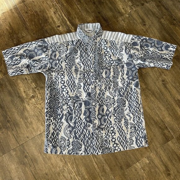 Vintage Gitano Button Front Shirt Men Size Medium Short Sleeve All Over Print - Picture 2 of 6